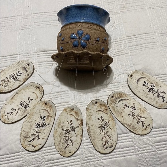 Terry Myhren Studio Art Pottery Wall Hanging Planter Wind Chime, Blue, Signed - Picture 4 of 10